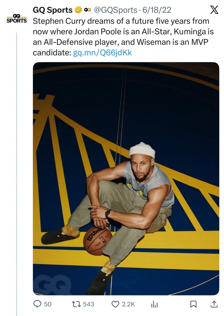 全都让他失望！库里22年展望：普尔全明星 库明加防阵 怀斯曼MVP